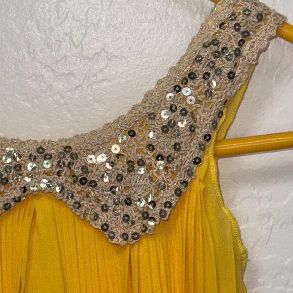Yellow Sequin Embellished Tank Dress Girls Size 6 Peter Pan Collar - Picture 3 of 6